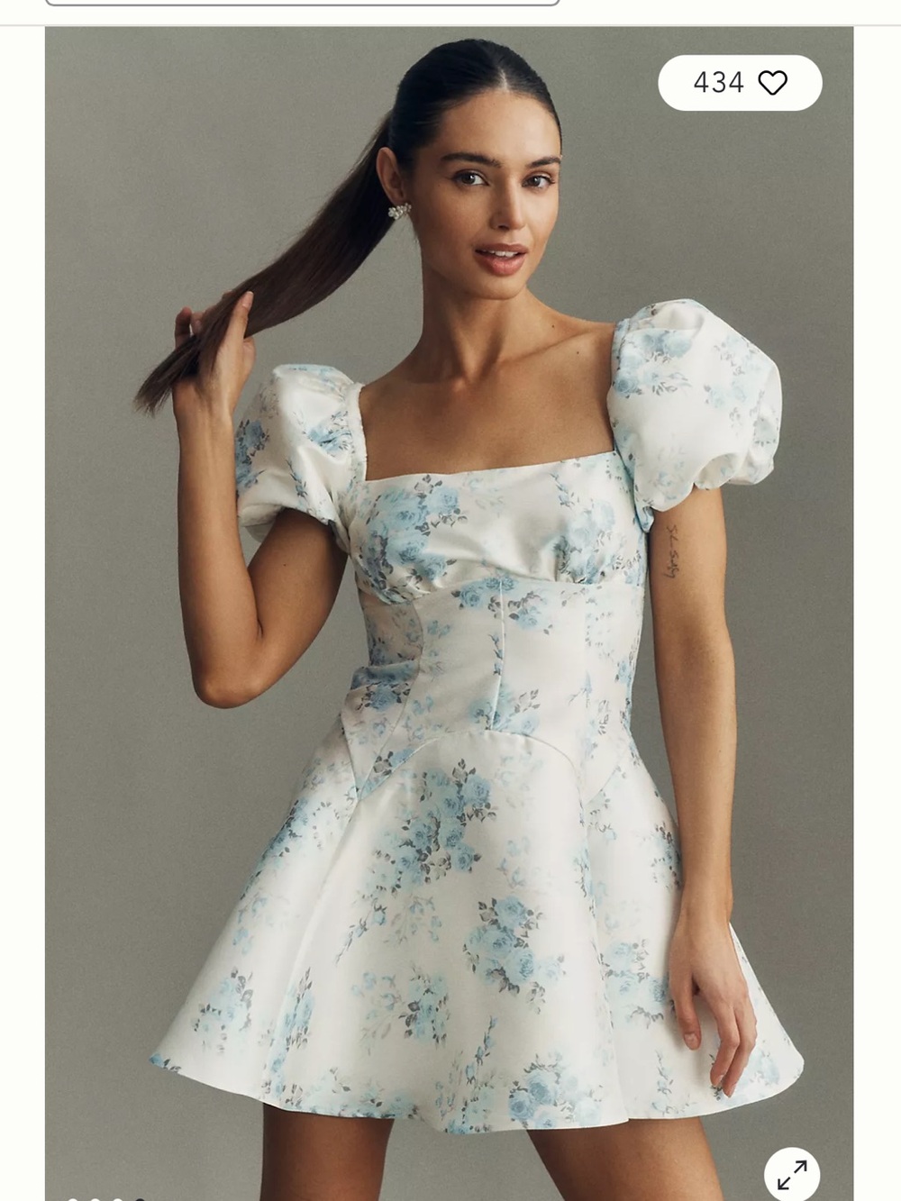 BHLDN Puff-Sleeve Printed Dupioni Fit & Flare Mini Dress